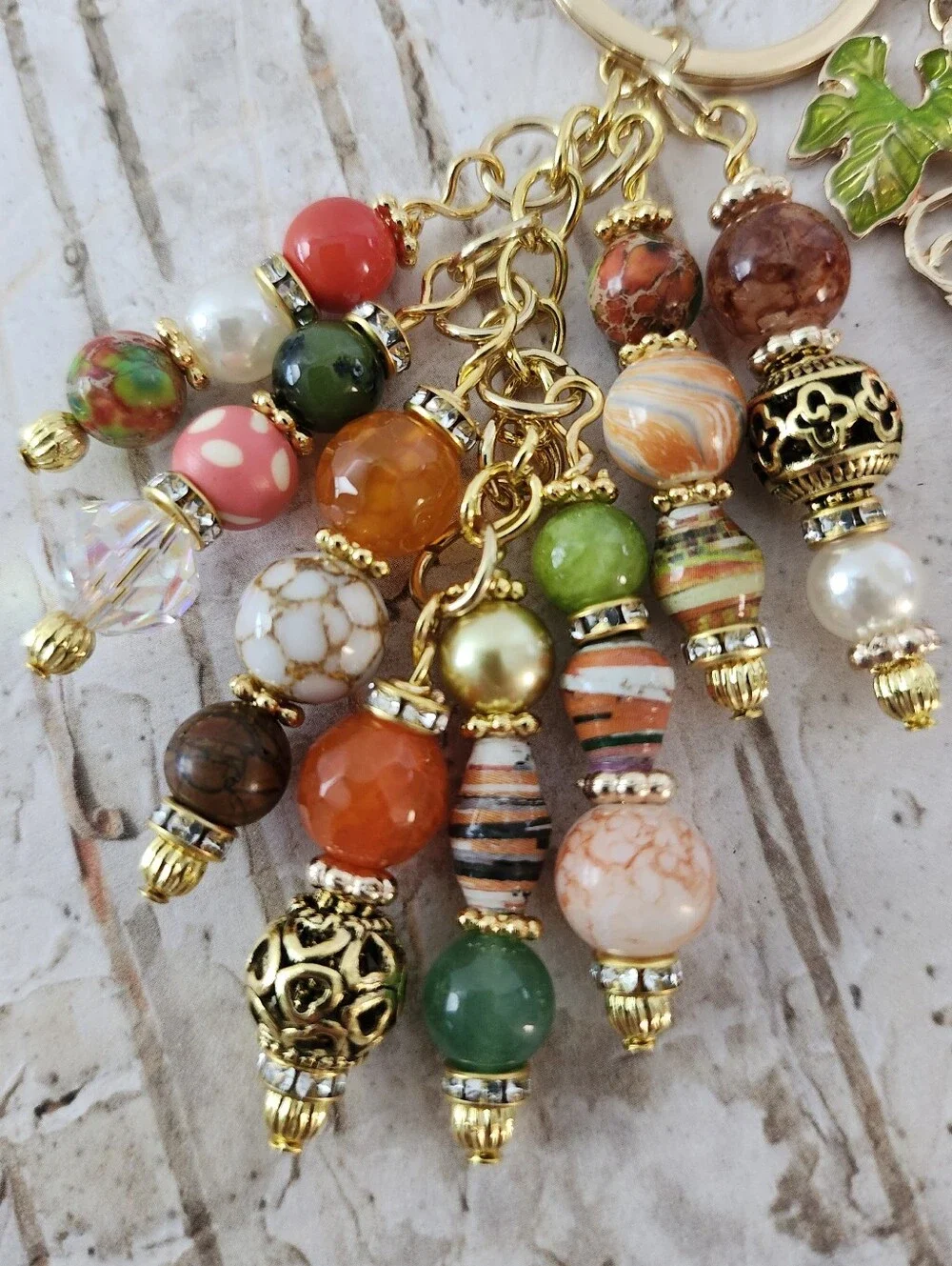 Pumpkin Fall Purse Charm or Keychain Holiday Jade Aventurine Paper Handcrafted